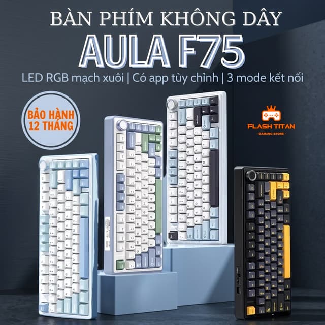 Bàn phím cơ bluetooth  AULA F75 - Bàn phím không dây 3 mode kết nối  - LED RGB - Bảo hành 12 tháng - Ảnh 5