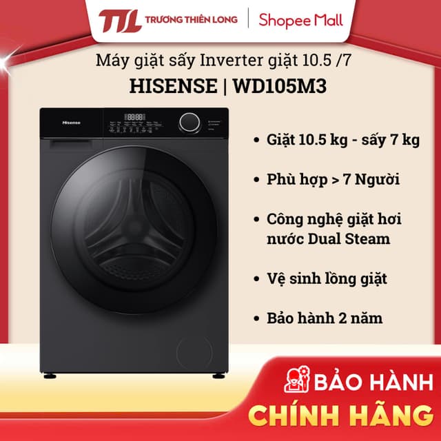 WD105M3 || WD105R5 - Máy Giặt Sấy Hisense Inverter Giặt 10.5 Kg - Sấy 7 Kg WD105M3 / WD105R5 - Ảnh 7