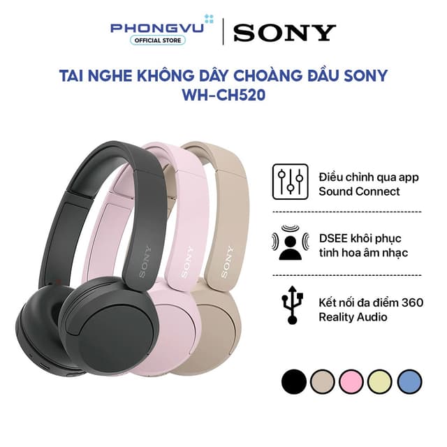 Tai Nghe Không Dây Sony WH-CH520 - Pin 50 Giờ - Bluetooth 5.2 - Công Nghệ DSEE - Bảo Hành 12 Tháng - Ảnh 8
