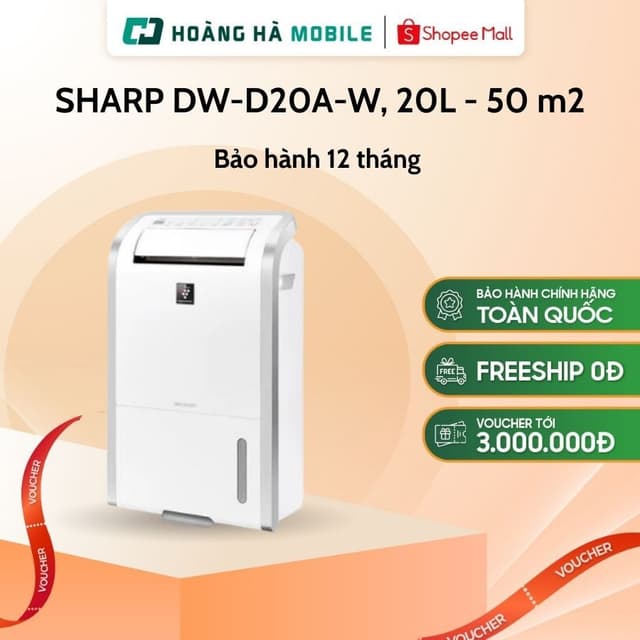 Máy hút ẩm SHARP DW-D20A-W, 20L - 50 m2 - Chính hãng - Ảnh 1