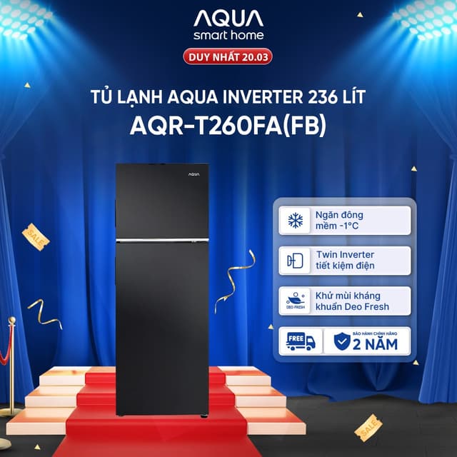 Tủ lạnh Aqua Inverter 236 lít AQR-T260FA(FB) - Bảo hành 2 năm - Freeship toàn quốc - Ảnh 7