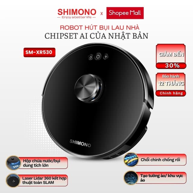 Robot Hút Bụi Lau Nhà SHIMONO Laser 360 và Chíp Xử Lý AI Lực Hút 4000Pa Chính Hãng Cao Cấp XR530 - Ảnh 1