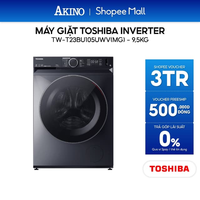 Máy giặt Lồng Ngang Toshiba Inverter 9.5 kg TW-T23BU105UWV(MG) - Hàng Chính Hãng - Ảnh 3