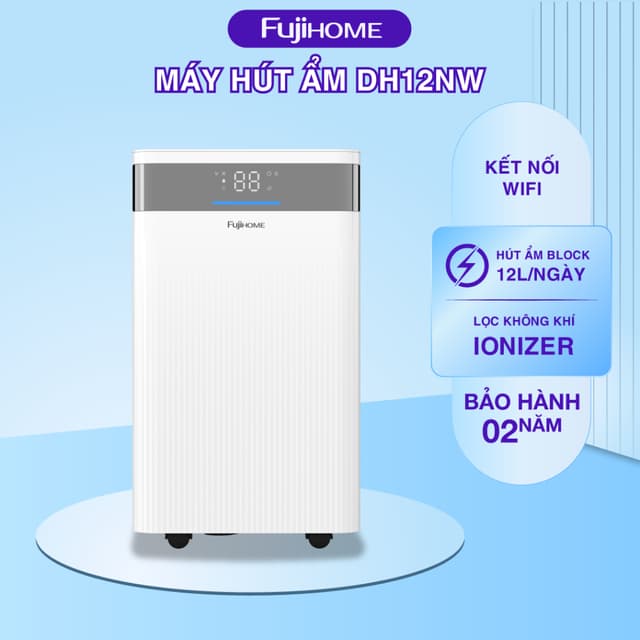 Máy hút ẩm lọc không khí FUJIHOME DH12NW – Hút Ẩm + Sấy Quần Áo, Dễ Di Chuyển - Ảnh 4