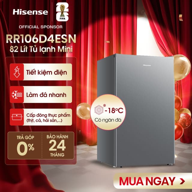 Tủ lạnh mini có ngăn đá Hisense 82 lít RR106D4EBN/RR106D4ESN Tiết kiệm điện, Trả Góp 0% - Ảnh 4
