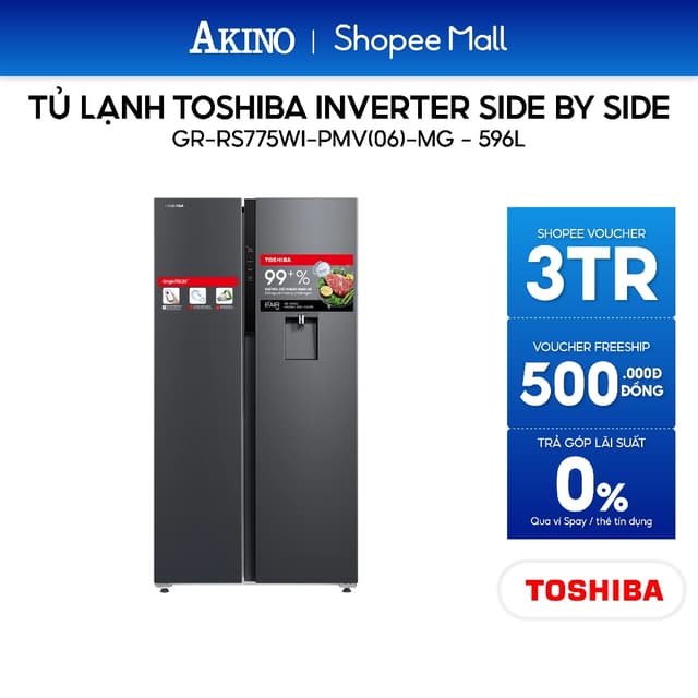 Tủ lạnh Toshiba Inverter 596 lít Side By Side GR-RS775WI-PMV(06)-MG - Bảo hành chính hãng - Ảnh 3
