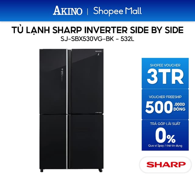Tủ lạnh Sharp Inverter 532 lít Side By Side SJ-SBX530VG-BK - Hàng Chính Hãng - Ảnh 2