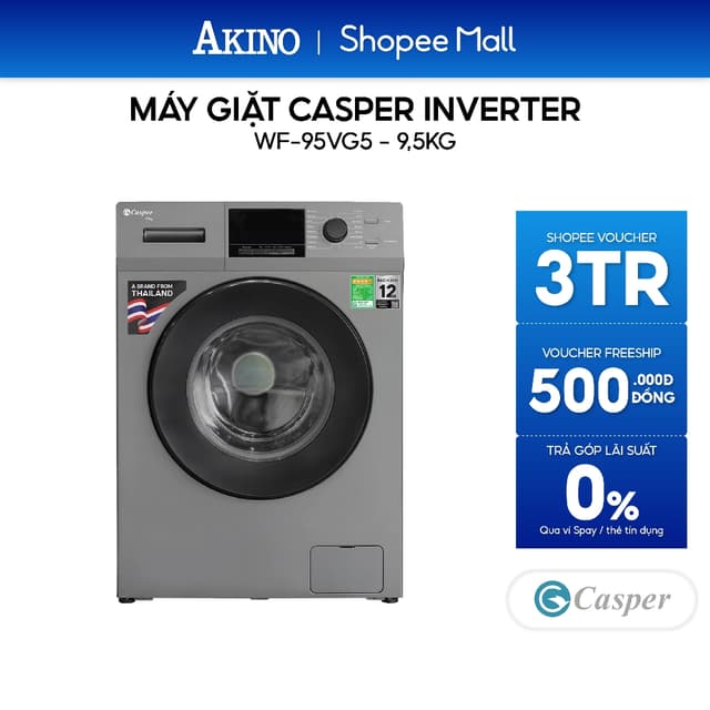 Máy giặt Lồng Ngang Casper Inverter 9.5 kg WF-95VG5 - Hàng Chính Hãng - Ảnh 10