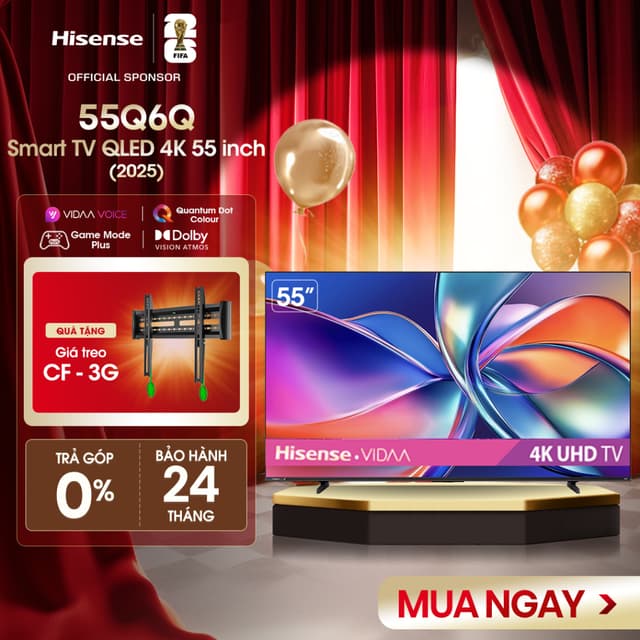 |Tặng giá treo| Smart Tivi Hisense 55 inch QLED 4K 55Q6Q, Lắp đặt toàn quốc, Bảo hành 2 năm - Ảnh 2