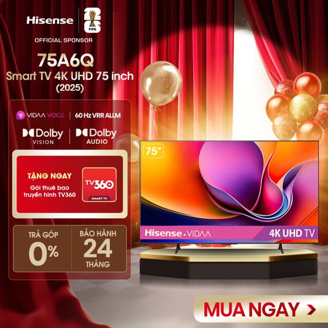 |Miễn phí vận chuyển| Smart Tivi Hisense 4K UHD 75 inch 75A6Q, Bảo hành 2 năm - Ảnh 6