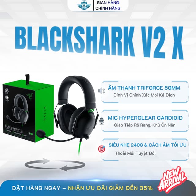 [🔰Chính Hãng-NEW] Tai Nghe Gaming Razer BlackShark V2 X – Chống Ồn, 7.1 Surround, 3.5mm, 50mm Driver - Ảnh 1