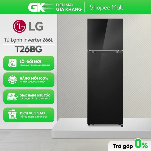 Tủ Lạnh Inverter LG Ngăn Đá Trên 266 Lít Đen Bóng T26BG [Toàn Quốc] - Ảnh 4