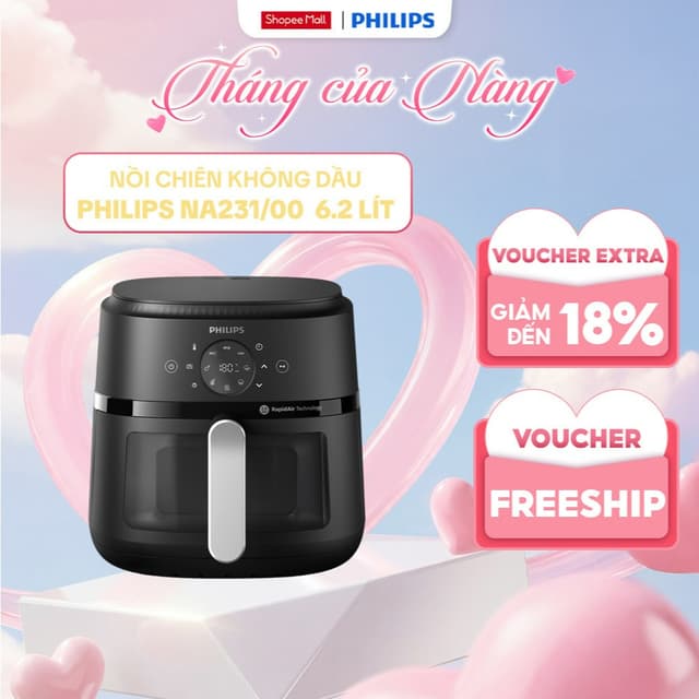 [LIVE] Nồi Chiên Không Dầu Điện Tử Philips NA230/00;NA231/00 6.2 Lít 1700W Cửa Kính -Hàng Chính Hãng - Ảnh 3