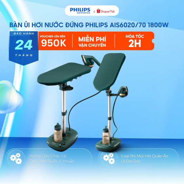 Bàn Ủi Hơi Nước Đứng Cao Cấp Philips AIS6020/70 1800W - Không Gây Cháy Vải, Ủi Đa Góc, Dễ Tẩy Cặn - Ảnh 7
