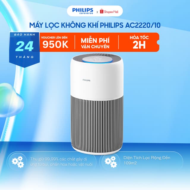Máy Lọc Không Khí PHILIPS AC2220/10 (28W - 45dB) Bộ Lọc HEPA 3 Lớp, Diện tích lọc 109m2, Chạy Êm - Ảnh 7