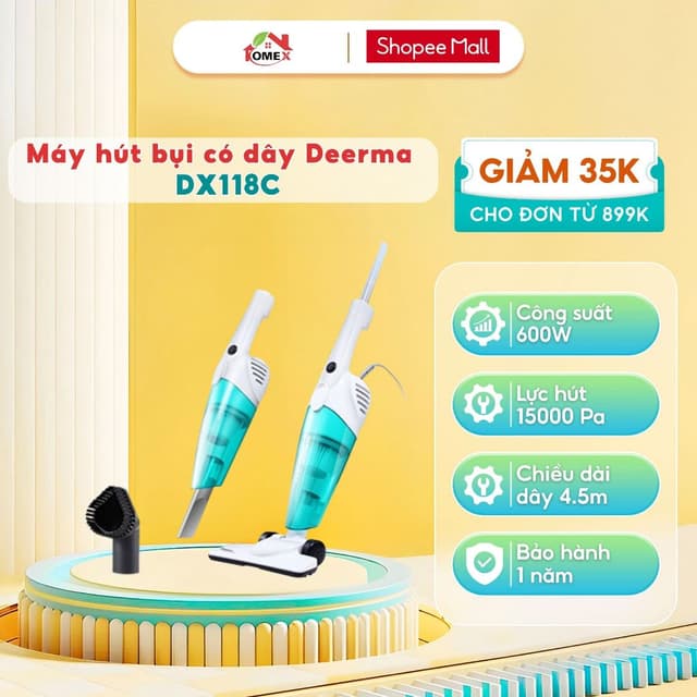 Máy hút bụi cầm tay có dây Deerma DX118C, DX115C Pro, Lực hút 15000pa, 600W với bộ lọc bụi mịn HEPA - Bảo hành 12T - Ảnh 6