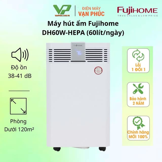 Máy hút ẩm Fujihome DH60W-HEPA (60lít/ngày) kết nối Wifi, màng HEPA - Ảnh 2