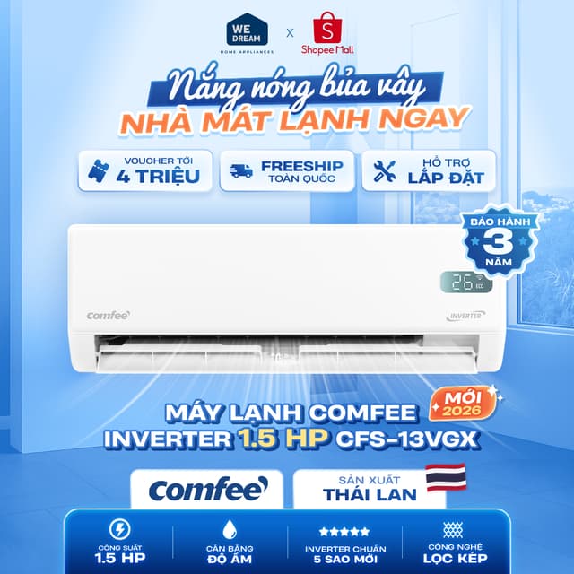 [MIỄN PHÍ GIAO HÀNG] Mới 2026 - CFS-13VGX - Máy lạnh Comfee Inverter 1.5 HP CFS-13VGX - Hàng Chính Hãng, Mới 100% - Ảnh 8
