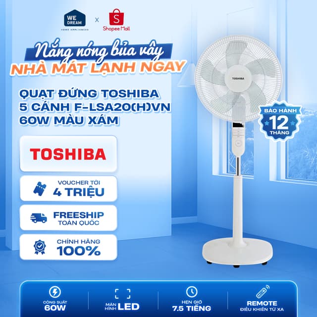 F-LSA20(H)VN - Quạt Đứng Toshiba 5 Cánh F-LSA20(H)VN 60W - Hàng Chính Hãng - Ảnh 4