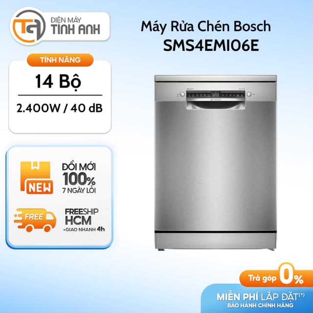 SMS4EMI06E | Máy rửa chén độc lập Bosch serie 4 SMS4EMI06E - 14 Bộ [Seller Delivery - FREESHIP] - Ảnh 5