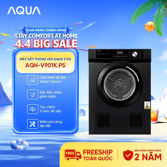 Máy sấy thông hơi Aqua 9 kg AQH-V901K PS - Freeship toàn quốc - Bảo hành 2 năm - Giao sau 5 - 7 ngày - Ảnh 2