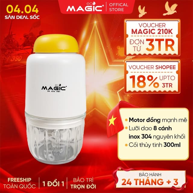 Máy xay Magic Eco mini AC-13 - 8 Lưỡi Dao Inox - Cối Thủy Tinh 300ml - Bảo Hành 24 Tháng - Ảnh 2