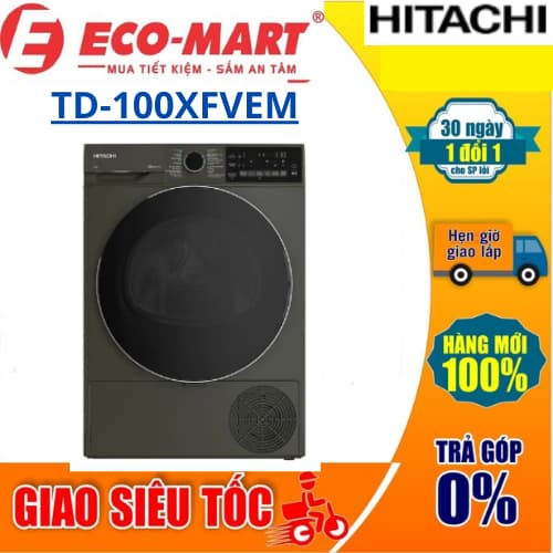 100XFVEM Máy sấy bơm nhiệt Hitachi 10 kg TD-100XFVEM - Ảnh 1
