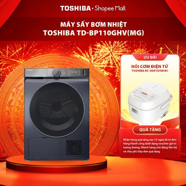 [FREESHIP KHÔNG LẮP ĐẶT] Máy sấy bơm nhiệt Toshiba 10 kg TD-BP110GHV(MG) - Bảo hành chính hãng tại nhà - Ảnh 2
