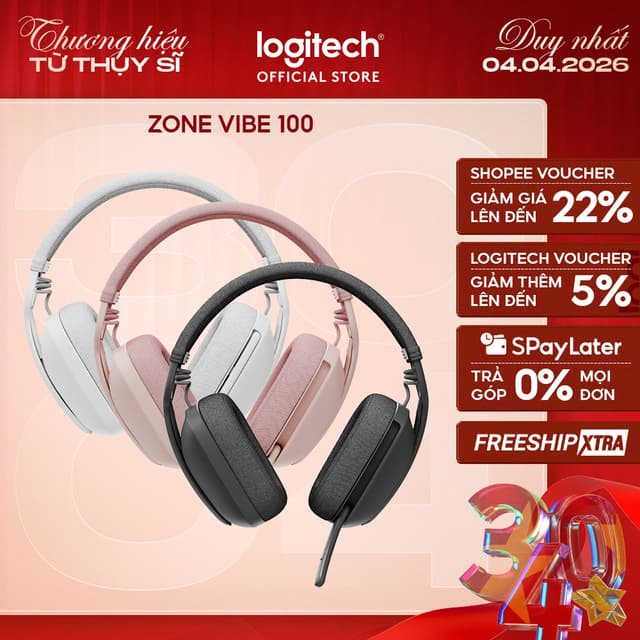 Tai nghe không dây Logitech Zone Vibe 100 - Nhẹ, micrô khử ồn, Bluetooth đa điểm, Google Meet, Zoom - Ảnh 7