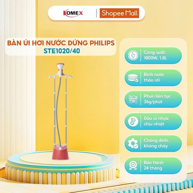Bàn ủi hơi nước đứng Philips STE1020/40, Công suất 1800W, Ngăn chứa 1,8L, Bảo hành chính hãng 2 năm - Ảnh 12