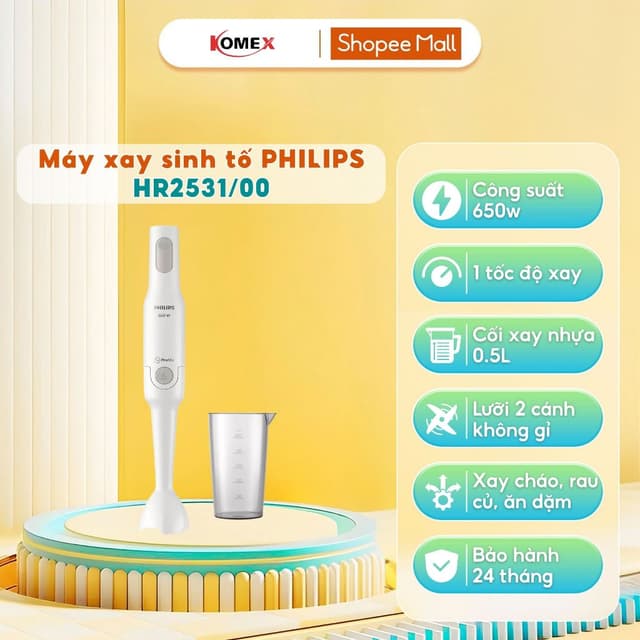 Máy xay sinh tố cầm tay PHILIPS HR2537/00, HR2534/00, HR2531/00 - Máy xay mini xay thịt, đồ ăn dặm, gia vị, đánh trứng - Ảnh 4