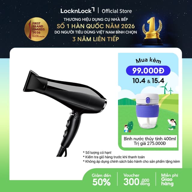 Máy sấy tóc Lock&Lock màu đen 220-240V ENA146BLK - Ảnh 5