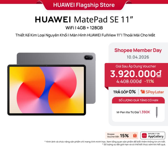 Máy tính bảng HUAWEI MatePad SE 11”| Thiết Kế Kim Loại Nguyên Khối||Màn Hình HUAWEI FullView 11" Thoải Mái Cho Mắt - Ảnh 5