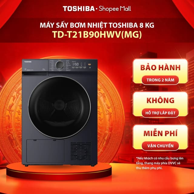 [FREESHIP KHÔNG LẮP ĐẶT] Máy sấy bơm nhiệt Toshiba 8 kg TD-T21B90HWV(MG) - Bảo hành chính hãng 24 tháng - Ảnh 2
