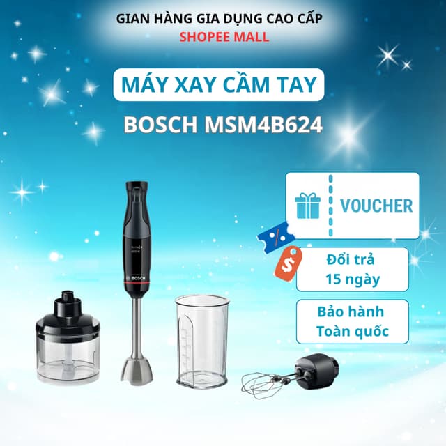 Máy xay cầm tay Bosch MSM4B624 Thiết Kế Nhỏ Gọn, Nhiều Tốc Độ Và Phụ Kiện, Công Suất 1000W - Ảnh 2