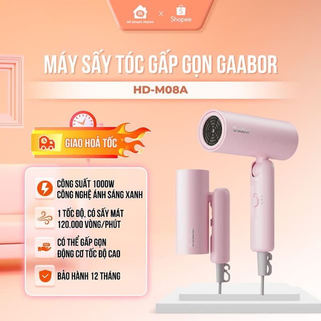 Máy Sấy Tóc Gaabor HD-M08A 1000W, Gấp gọn, 2 chế độ nóng lạnh, Bảo hành chính hãng 1 năm - Ảnh 10