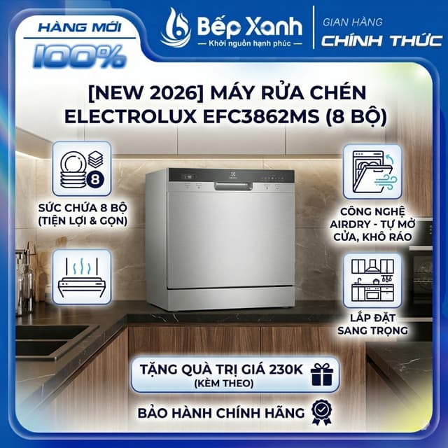 EFC3862MS  - New 2026 | Máy Rửa Chén Electrolux EFS6010BW/ EFC3862MS 8 Bộ - Đời Mới 2026, Rửa Sạch Sâu, Vận Hành Siêu Êm - Ảnh 11