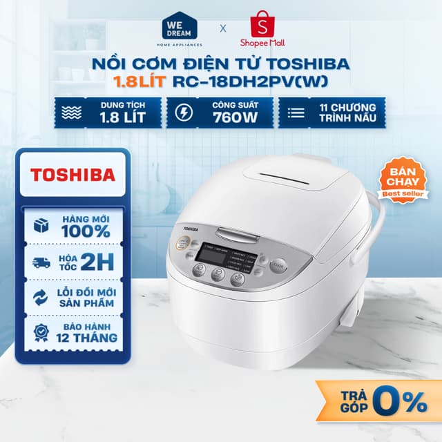 RC-18DH2PV(W) - Nồi Cơm Điện Tử Toshiba 1.8 Lít RC-18DH2PV(W) - Hàng Chính Hãng, Mới 100% - Ảnh 10
