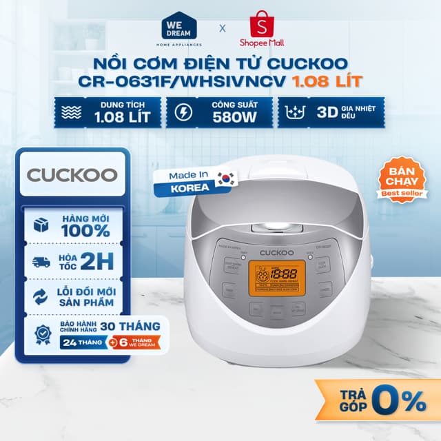CR-0631F/WHSIVNCV - Nồi Cơm Điện Tử Cuckoo 1 Lít CR-0631F/WHSIVNCV - Hàng Chính Hãng, Mới 100% - Ảnh 9