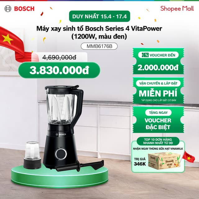 15.04 - 17.04 | Voucher Shopee lên đến 3tr | Máy xay sinh tố Bosch MMB6176B Series 4 VitaPower (1200W, màu đen) - Ảnh 11