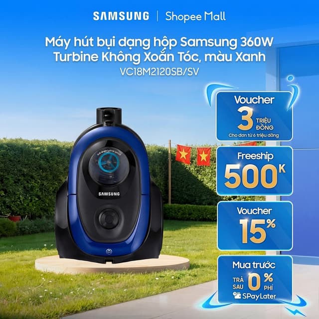 Máy hút bụi dạng hộp Samsung 360W VC18M2120SB/SV - Turbine Không Xoắn Tóc, màu Xanh - Ảnh 6