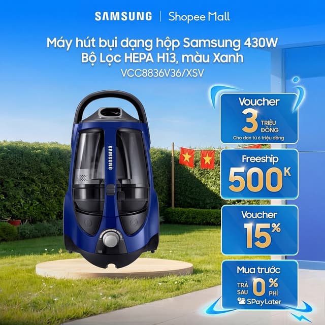 Máy hút bụi dạng hộp Samsung 430W VCC8836V36/XSV - Bộ Lọc HEPA H13,  màu Xanh - Ảnh 10