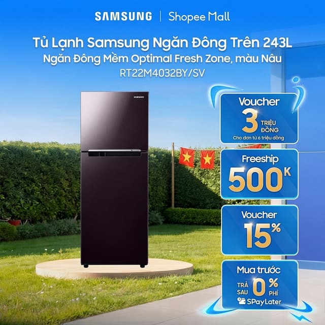 Tủ Lạnh Samsung Ngăn Đông Trên 236L RT22M4032BY/SV - Ngăn Đông Mềm Optimal Fresh Zone, màu Nâu - Ảnh 1