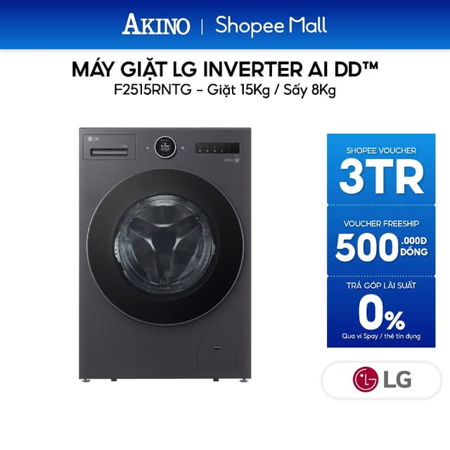 Máy giặt sấy LG AI DD Inverter giặt 15 kg - sấy 8 kg F2515RNTG – Hàng Chính Hãng - Ảnh 9