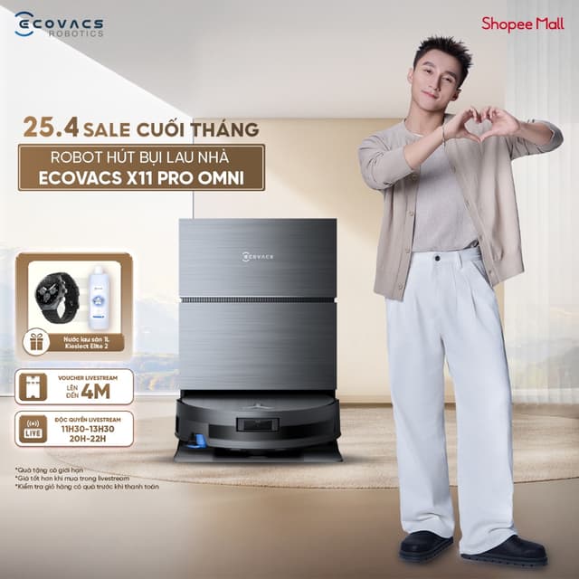 Robot hút bụi lau nhà Ecovacs DEEBOT X11 Pro Omni -Lực hút 19.500Pa - Pin 6400mAh - Ảnh 7