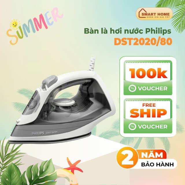Bàn là, bàn ủi hơi nước philips DST2020/80 công suất 2000W, mặt đế ceramic chống dính, ủi phẳng| Bảo hành chình hãng 2 n - Ảnh 11