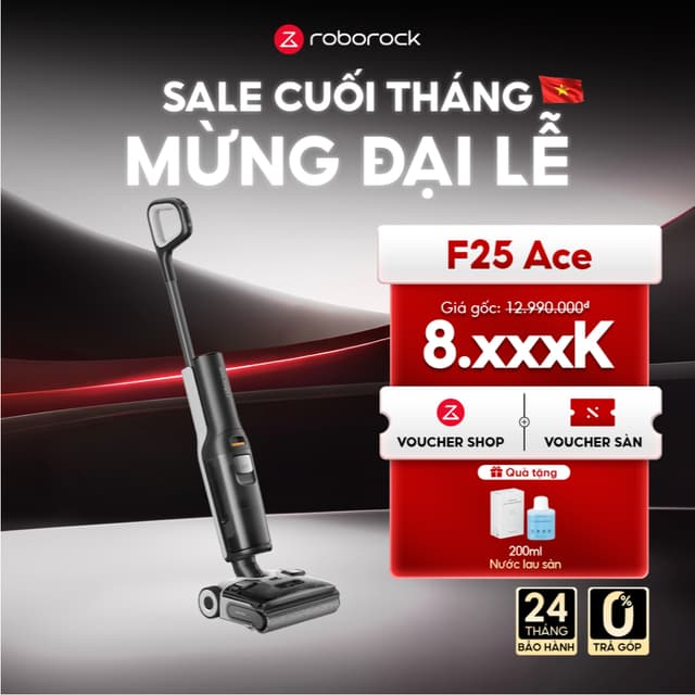 [QUÀ TẶNG] Roborock F25 ACE máy hút bụi lau nhà cầm tay không dây | Giặt sấy tự động con lăn | Lực hút 20.000Pa | Bảo hà - Ảnh 8