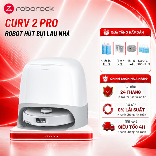 Robot hút bụi lau nhà Roborock Qrevo Curv 2 Pro - Lực hút 25000 Pa - Lau nước nóng 60 độ - Ảnh 7