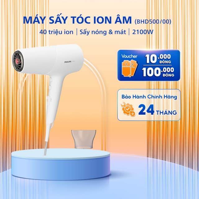 Máy Sấy Tóc PHILIPS BHD500/00, Công Suất 2100 W, Cung Cấp ION Chăm Sóc Tóc, Bảo Hành 24 Tháng - Ảnh 2