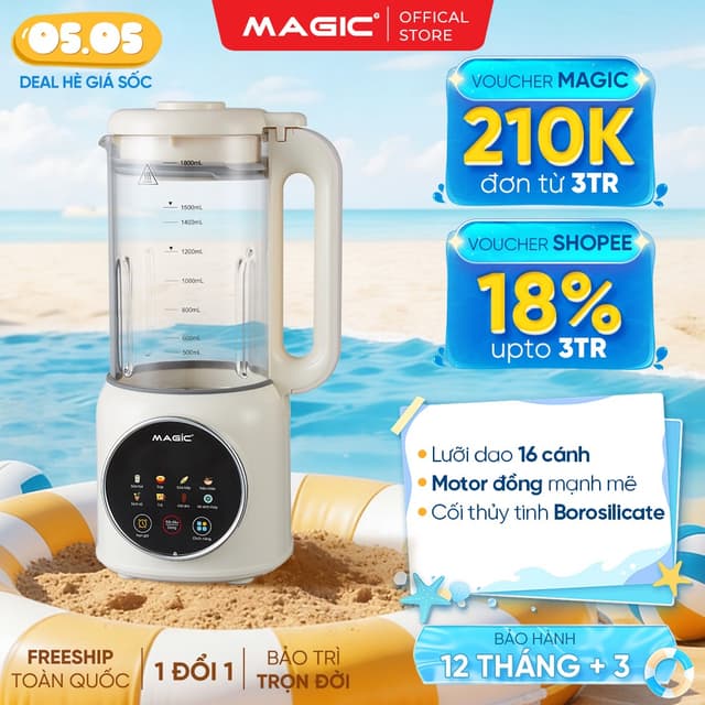 [HÀNG MỚI] Máy làm sữa hạt đa năng Magic A-104, Cối thủy tinh 1.8L, Lưỡi dao 16 cánh, Tự vệ sinh, BH 12th - Ảnh 1